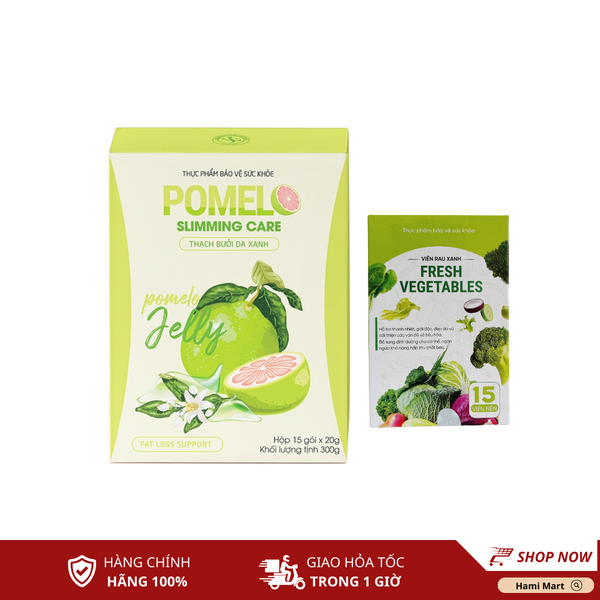 Thạch Bưởi Giảm Cân Pomelo Slimming Care Hộp 15 Gói + Tặng Kèm Detox Rau Xanh