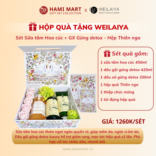 [Hộp Thiên nga] Sét Gội Xả Gừng Xanh Detox Weilaiya + Sữa Tắm Hoa Cúc