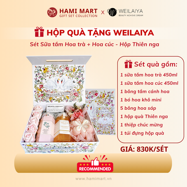 [Hộp Thiên nga] Sét Quà 2 Chai Sữa Tắm Weilaiya (Hoa cúc + Hoa trà)
