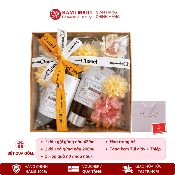 [Hộp Nâu] Sét Quà Gội Xả Gừng Luxury Nâu Chống Lão Hóa X2 Mọc Tóc