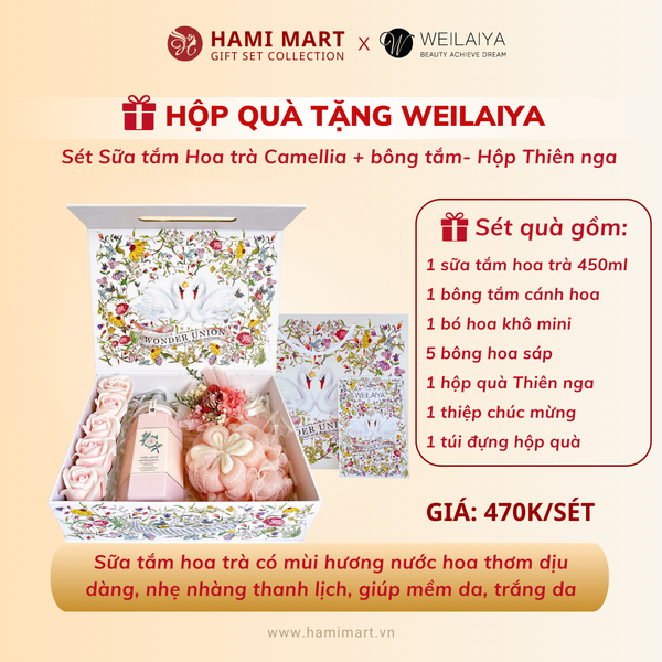 [Hộp Thiên nga] Sét Quà Sữa Tắm Hoa Trà Camellia + Bông Tắm