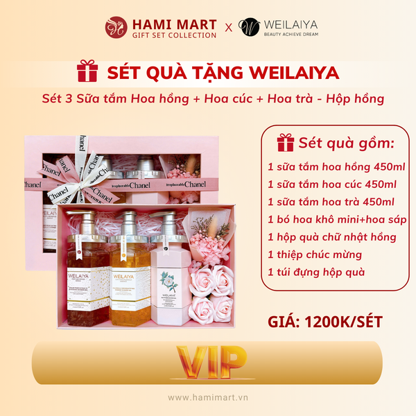 [Hộp Hồng] Sét 3 Sữa Tắm (Sữa Tắm Hoa Cúc + Hoa Hồng + Hoa Trà)