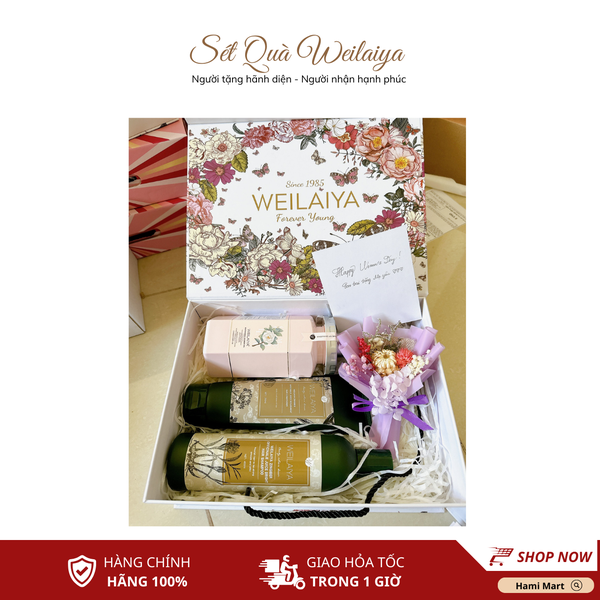 [Hộp Hoa] Sét Quà Tặng Sữa Tắm Hoa Trà Camellia Weilaiya + Gội Xả Gừng HTO