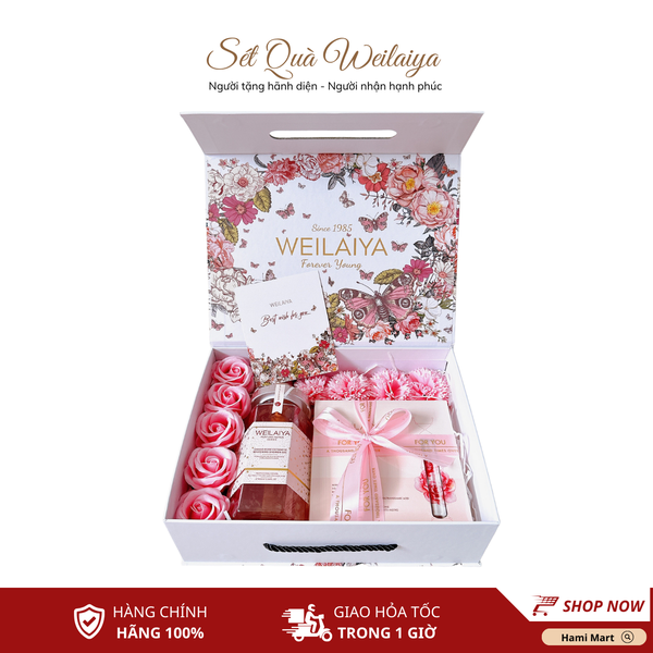 [Hộp Hoa] Sét Quà Tặng Sữa Tắm Hoa Hồng Damask Weilaiya + Mặt Nạ Hoa Hồng