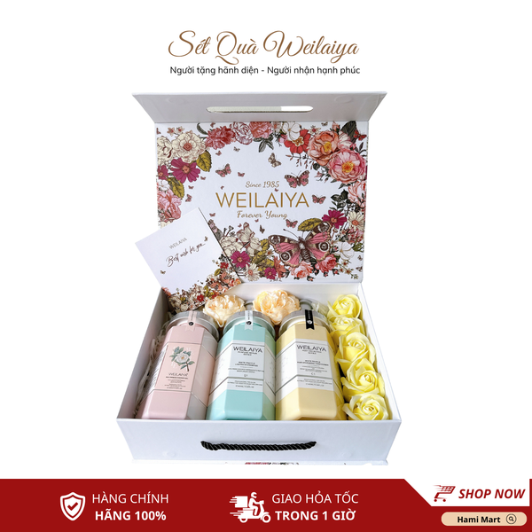 [Hộp Hoa] Sét Quà Tặng Dầu Gội Xả Nấm Truffle Weilaiya + Sữa Tắm Trắng Da Hoa Trà Weilaiya