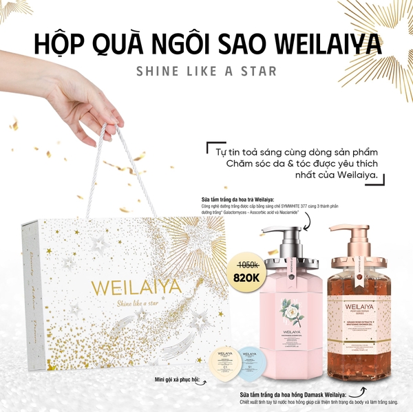 Hộp Quà Ngôi Sao Weilaiya Sữa Tắm Hoa Trà 450ml + Sữa Tắm Hoa Hồng 450ml + Mini GXPH