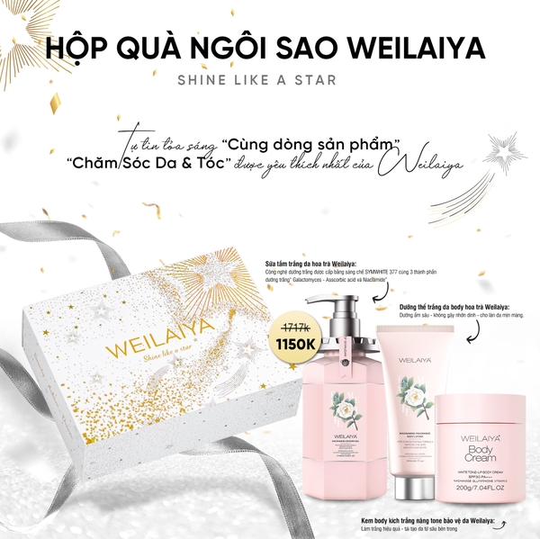 Hộp Quà Ngôi Sao Weilaiya Bộ Dưỡng Da Body VIP 3 Món Hoa Trà Camellia