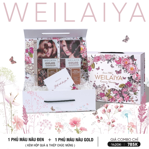 [Hộp Hoa] Sét Quà Tặng Dầu Gội Phủ Bạc - Màu Nâu Đen & Màu Nâu Sáng