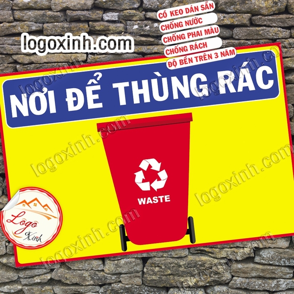 LOGO TEM STICKER VỊ TRÍ NƠI ĐỂ THÙNG RÁC, TRASH RECYCLE BIN PLACE- DÙNG ...