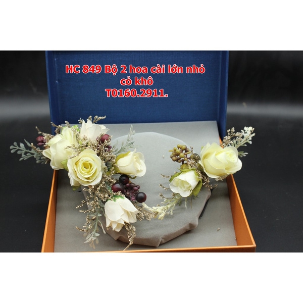 Bộ đôi cài tóc cô dâu hoa và cỏ khô
