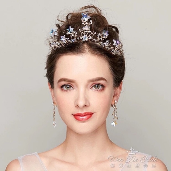 Vương miện cô dâu sao mềm kèm bông tai