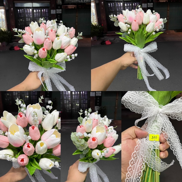 Hoa Cưới Cầm Tay Tulip Trắng và Hồng - Sự Tinh Tế và Tươi Mát Cho Cô Dâu giangpkc-phu-kien-thoi-trang