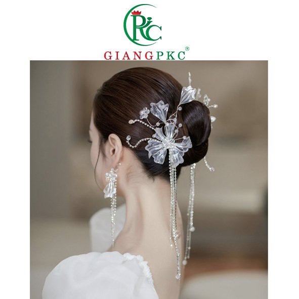 Cài tóc cô dâu hoa ánh bạc pha lê cao cấp Giangpkc 10-2022 SP2221928   giangpkc-phu-kien-thoi-trang