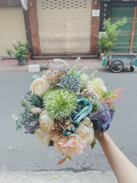Hoa cưới cầm tay cô dâu tông xanh đẹp Tp HCM 2023  giangpkc-phu-kien-thoi-trang