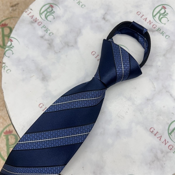 Cà vạt nam mẫu thắt sẵn dây kéo 6cm cao cấp màu xanh xám kẻ mới nhất 2023 Giangpkc