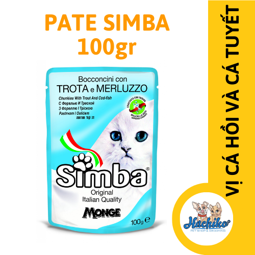 Pate Simba dạng thịt miếng vị cá hồi và cá tuyết 100gr