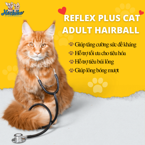 Thức ăn hạt Mèo Reflex Plus Cat Adult Hairball (Búi Lông) 1.5kg