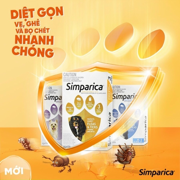 Thuốc viên Simparica trị ghẻ, viêm da, ve rận cho Chó của Mỹ