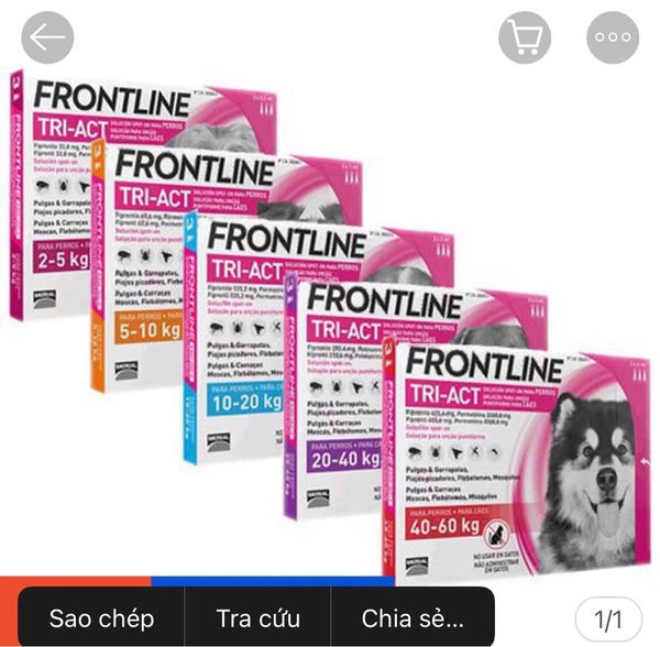 Frontline Tri-act 2-5kg,diệt ve,ruồi,muỗi (hộp 3 tuýp)