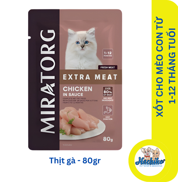 Xốt cho mèo con từ 1-12 tháng tuổi Miratorg Extra Meat - Thịt gà  80gr