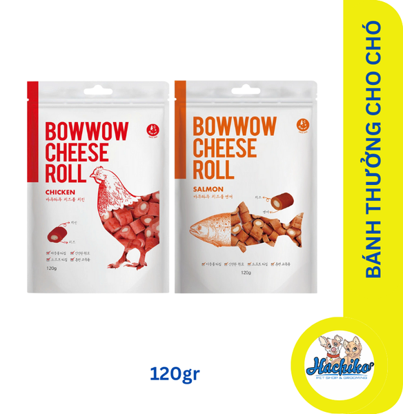 Bánh thưởng pho mai cuộn thịt gà/ cá hồi cho chó Bowwow  - 120gr