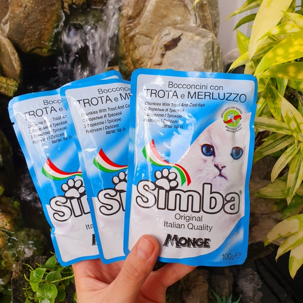 Pate Simba dạng thịt miếng vị cá hồi và cá tuyết 100gr