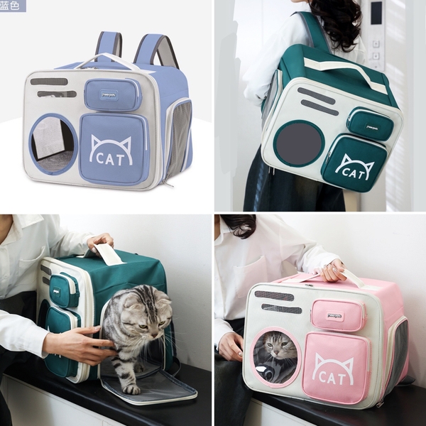 Balo chữ nhật có túi nhỏ in mặt mèo 40*30*6cm