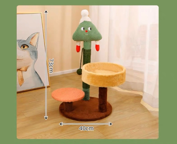 Cột cào 2 tầng người tuyết xanh 40*40*70cm - Nhà cây leo trèo cho Mèo