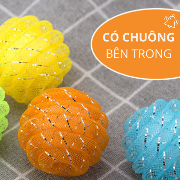 Đồ chơi banh lưới lấp lánh đàn hồi chứa chuông FOFOS (cuộn len,lưới,ngộ nghĩnh)