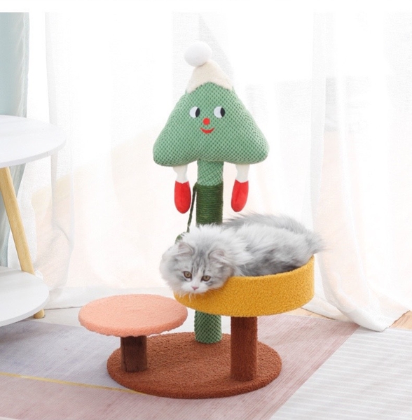 Cột cào 2 tầng người tuyết xanh 40*40*70cm - Nhà cây leo trèo cho Mèo