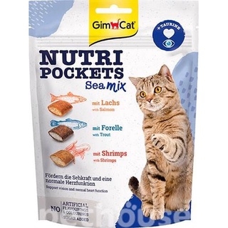 Gimcat Nutri Pockets Sea Mix 150gr-bánh quy giòn có nhân vị cá hồi-tôm