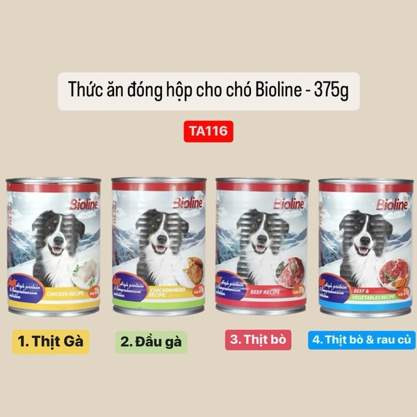 Pate cho mèo Bioline lon 375g vị gà, bò rau củ
