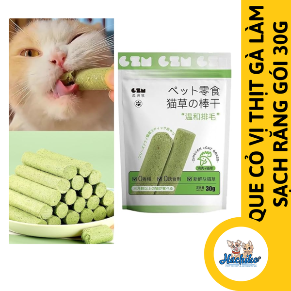 Que cỏ vị thịt gà làm sạch răng cho Mèo - 30g