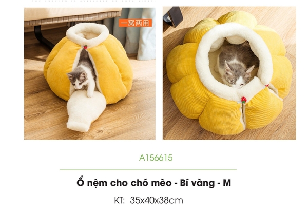 Ổ nệm bí vàng/hồng chó mèo 35*40*38cm