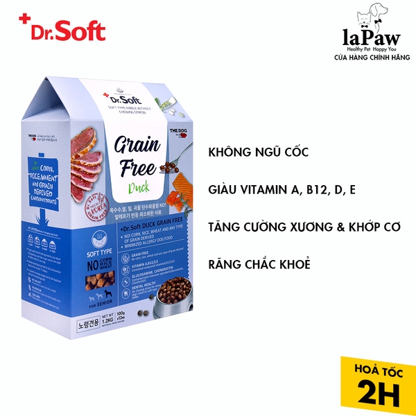 Dr.Soft Lamb-thức ăn chó hạt mềm chó già 1.2kg thịt vịt không ngũ cốc