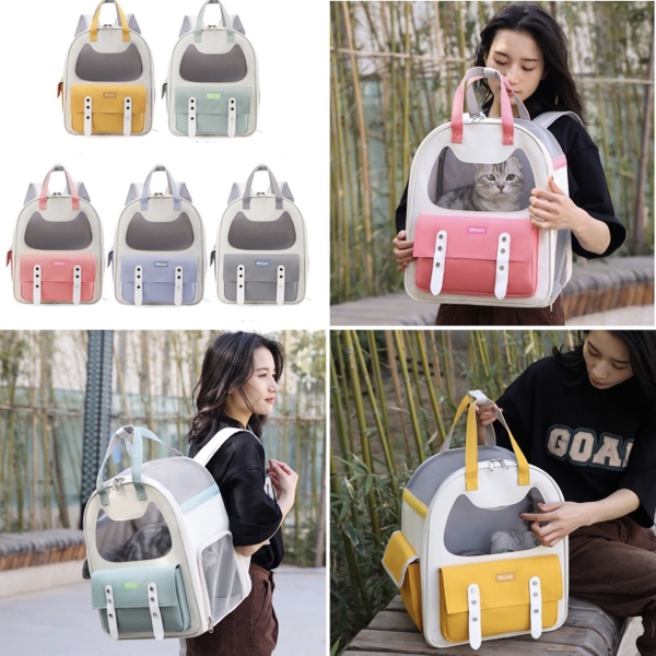 Balo vải mặt mèo có túi và tay xách 40*23*32cm