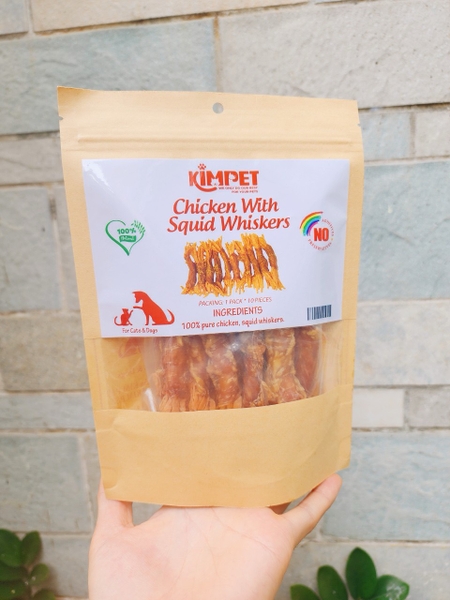 Kim Pet Chicken With Squid Whiskers Jerky -  Snack thưởng gà cuộn râu mực sấy khô
