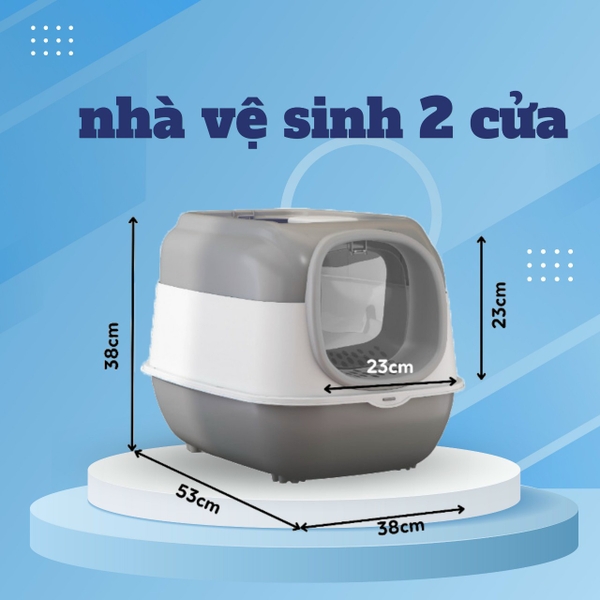 Nhà vệ sinh 2 cửa cho Mèo, nhà vệ sinh cho Mèo chống văng cát