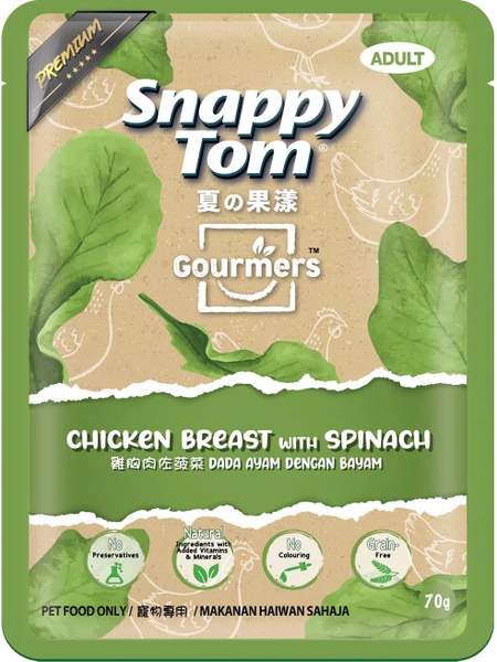Xốt mèo Snappy Tom chicken with spinach 70gr - vị gà cải bó xôi