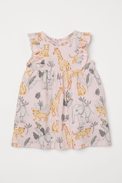 Váy cánh tiên chất liệu cotton họa tiết animal H&M Auth New Tag có sẵn 0928133011 Ruffle-trimmed Jersey Dress