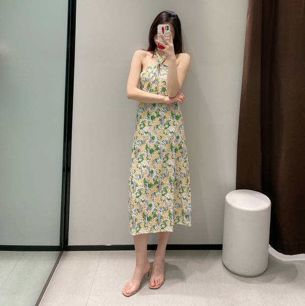 Váy lụa dáng dài cổ yếm Zara Auth New Tag có sẵn 0085/123 0085123