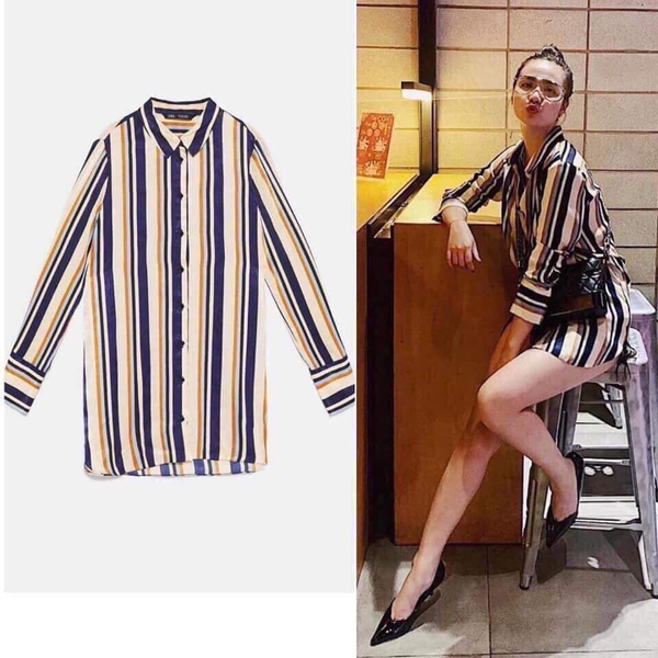 Áo sơ mi dáng dài kẻ sọc Zara Auth New tag có sẵn 3067/009 3067009