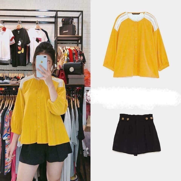Áo kiểu vàng Zara Auth new tag có sẵn 7901/229 7901229