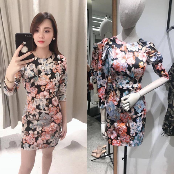 Váy lụa dáng ngắn tay bồng khóa lưng Zara Auth New Tag có sẵn 7941/418 7941418