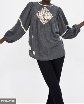 Áo blouse viền cổ & ngực Zara Auth New Tag có sẵn 7200/237 7200237