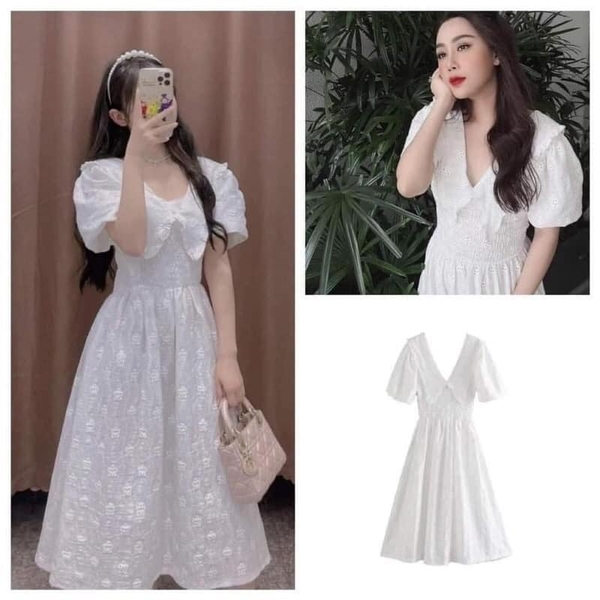 Váy thêu cổ V dáng dài Zara Auth New Tag có sẵn 1930/303 1930303