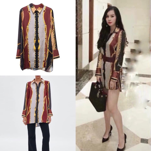 Áo sơ mi lụa họa tiết dáng dài Zara Auth New Tag có sẵn 7917/426 7917426