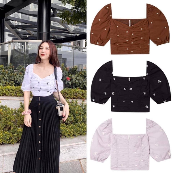 Áo kiểu dáng ngắn thêu hoa Stradivarius Auth New tag có sẵn 6043/533 6043533