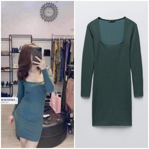 Váy dáng ngắn cổ vuông dài tay Zara Auth New Tag có sẵn 5584/434 5584434