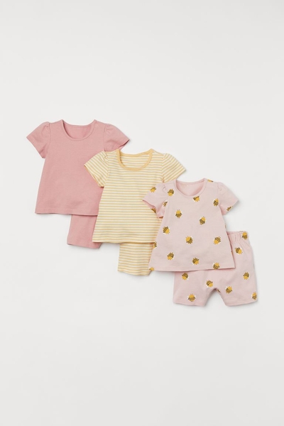 Set bộ cộc bé gái 6 món (3 áo, 3 quần) H&M Auth New Tag có sẵn 0727940007